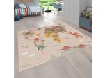 Kinderteppich Waschbar, Mit Dino-Motiv, Beige, 200 X 200 Cm