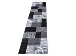 Teppich Kurzflor Drau In Schwarz, Abstrakt Kariert, 80 X 300 Cm