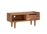 Lowboard Massivholz Modern Stil FüR Fernseher Bis 50 Zoll Mit SchiebetüR Und 2 FäChern