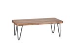 Couchtisch Aus Massivholz Mit Metallbeinen, Handgefertigt, Einzigartige Maserung, Beige 115X60X40 Cm