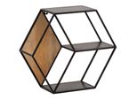 Wandregal Mango Massivholz Metall Industrial Stil 60X52X20 Cm Sechseckig Mit 3 Ablagen