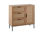 Kommode – Eiche-Dekor/Rattan, 80X82X36 Cm, 3 Schubladen, 1 TüR, Modern