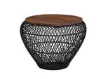 Couchtisch Rund Mit Stauraum, Holz-Metallgestell, Mango-Massivholz, Schwarz 60X60X45 Cm