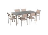 GartenmÖBel Set 6-Sitzer Naturstein Schwarz Geflammt Textilbespannung Beige Grosseto