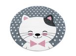 Kinderteppich Tasna, Mit Katzen-Motiv, Rosa, Ø 120 Cm