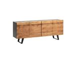 Sideboard – Akazie Massivholz, 180X75X45 Cm, Mit Baumkante, TüRen, Metallbeine