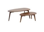 Couchtisch 2Er Set Massivholz Nierenform Retro Handgefertigt, Braun 100X50X42 Cm
