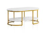 Couchtisch Mit Marmor Optik, Rechteckig, Ablage, Goldenes Metallgestell, Weiß 100X60X45 Cm