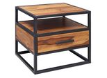 Nachttisch – Massivholz/Stahl, Mit Stauraum, Industrial-Stil