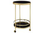 Servierwagen – Gold, Schwarzglas, Auf Rollen