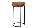Beistelltisch Massivholz Metallgestell Baumstammplatte Landhausstil Indi, Braun 28X28X45 Cm