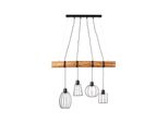 Brilliant Lampe, Keyla Pendelleuchte 4Flg Schwarz/Holzfarbend, 4X A60, E27, 25W, Holz Aus Nachhaltiger Waldwirtschaft (Fsc)