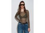 Schlanke Passform Spitzen-Boot-Ausschnitt-Bluse