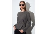 Taillierte Rippstrick-Bluse Mit Rundhalsausschnitt