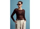 Schlanke Passform Spitzenboot-Ausschnitt Bluse