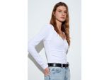 Slim Fit V-Ausschnitt Jersey-Bluse