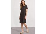 Sommerkleid Street One, Damen, Gr. 42, Euro-GrößEn, Schwarz Coffee, Stoff, 95% Viskose, 5% Elasthan, Unifarben, Normal Knielang, Rundhals, Abgesteppt, Kleider Sommerkleid, Knielang