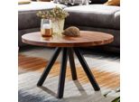 Couchtisch Sheesham Massivholz Rund Ø60Cm Wohnzimmertisch Metallbeine Industrial