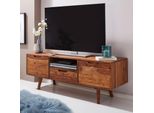 FineBuy TV Lowboard Holz Fernsehkommode Massiv Landhaus Fernsehschrank TV Bank