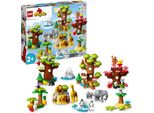 LEGO DUPLO Wilde Tiere der Welt, Zoo-Spielzeug mit Sound, 22 Tierfiguren, darunter Elefanten, Pandas und Löwen, Lernspielzeug aus Steinen mit Weltkarten-Spielmatte für Kinder ab 2 Jahre 10975