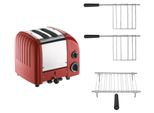 Dualit Toaster Paket 3, 2er Toaster mit Brötchenaufsatz und zwei Sandwichzangen Rot