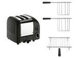 Dualit Toaster Paket 3, 2er Toaster mit Brötchenaufsatz und zwei Sandwichzangen Matt Schwarz