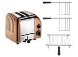 Dualit Toaster Paket 3, 2er Toaster mit Brötchenaufsatz und zwei Sandwichzangen kupfer