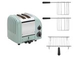 Dualit Toaster Paket 3, 2er Toaster mit Brötchenaufsatz und zwei Sandwichzangen Eukalyptus