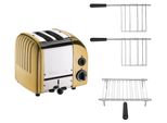Dualit Toaster Paket 3, 2er Toaster mit Brötchenaufsatz und zwei Sandwichzangen Gold