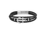 Lederarmband Tom Tailor "Schmuck Geschenk Edelstahl Leder Kautschuk Anker", Edelstahlfarben, Schwarz, ArmbäNder, Herren, 21,5Cm, Edelstahl Kautschuk Leder, Edelstahl, Kautschuk, Leder, Lederarmband