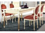 Casa Padrino Luxus Barock Esszimmer Set Creme / Gold / Orange - Ausziehbarer Küchentisch mit 6 Esszimmerstühlen - Esszimmermöbel im Barockstil