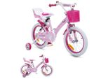 Byox Kinderfahrrad 16 Zoll Puppy rosa, Stützräder, Puppensitz, einstellbar