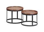 Beistelltisch 2Er Set Massivholz Metallgestell Rund Natur Indi, Braun 53X53X45 Cm