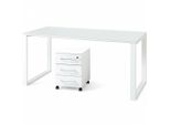 SCHREIBTISCH-SET Muenchen 160X80 Cm Weiß | Glasplatte & Container