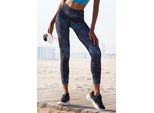 Leggings Lascana Active, Damen, Gr. L (44/46), N-Gr, Blau (Schwarz, Blau), Obermaterial: 82% Polyester, 18% Elasthan, Bedruckt, Gemustert, Mehrfarbig, Figurbetont Lang, Hosen Leggings, Abstrakte Musterung