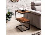 Beistelltisch Massivholz Metall S-Form Landhausstil Akola, Dunkelbraun 30X45X60 Cm