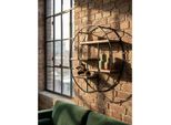 Wandregal Mango Massivholz Metall Industrial Stil Rund 70X70X18 Cm