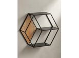 Wandregal Mango Massivholz Metall Industrial Stil 60X52X20 Cm Sechseckig Mit 3 Ablagen
