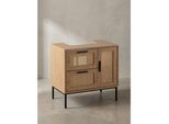 Waschbeckenunterschrank Eiche-Optik 60X60X40 Cm Mit TüR, Schubladen Und Rattangeflecht