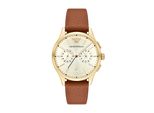 Chronograph Emporio Armani, Cognac, Goldfarben, Armbanduhren, Herren, Chronograph, Quarzuhr, Armbanduhr, Herrenuhr, Lederarmband, Analog, Tag
