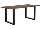 Esstisch Salesfever "Design Esstisch FüR Stilvolles Ambiente", Braun (Nussbaum, Schwarz, Nussbaum), B:140Cm H:75Cm T:80Cm, Akazie Massivholz, Metall, Tische, Esstisch, Mit Echter Baumkante