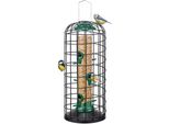 iBorn Futterhäuschen, Futtersäule mit Schutzgitter, Futterhäuschen, taubensicheres Vogelhäuschen für kleine Vögel und Wildvögel, Futterhäuschen zum Aufhängen, robuste Vogelfutterstation aus Metall, grün, 38 cm
