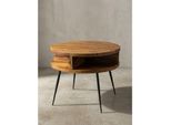 Couchtisch Sheesham Massivholz Metall, Ablagefunktion, 60X45X60 Cm, Braun Rund
