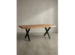 Couchtisch Braun Massivholz Akazie Baumkante 120X60X46Cm, Metallbeine X-Form