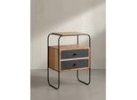 Nachttisch Massivholz Steinoptik 2 Schubladen Ablage Metallgestell, Akazie 40X30X60 Cm