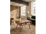 Couchtisch Akazie Massivholz Metall, Quadratisch, 60X60X40Cm, Braun Mit Stauraum