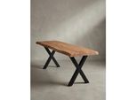Sitzbank – Akazie/Massivholz/Metall, 120X40X45,5 Cm, Baumkante, Ohne Lehne