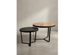 Couchtisch Set Rund – Akazie Massivholz, Steinoptik, Metallgestell, Braun-Anthrazit