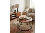 Couchtisch Braun Sheesham Massivholz Metall 60X40X60 Cm Rund Modern Industrial