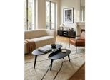 Couchtisch 2Er Set Massivholz Nierenform Retro, Schwarz 100X50X42 Cm
